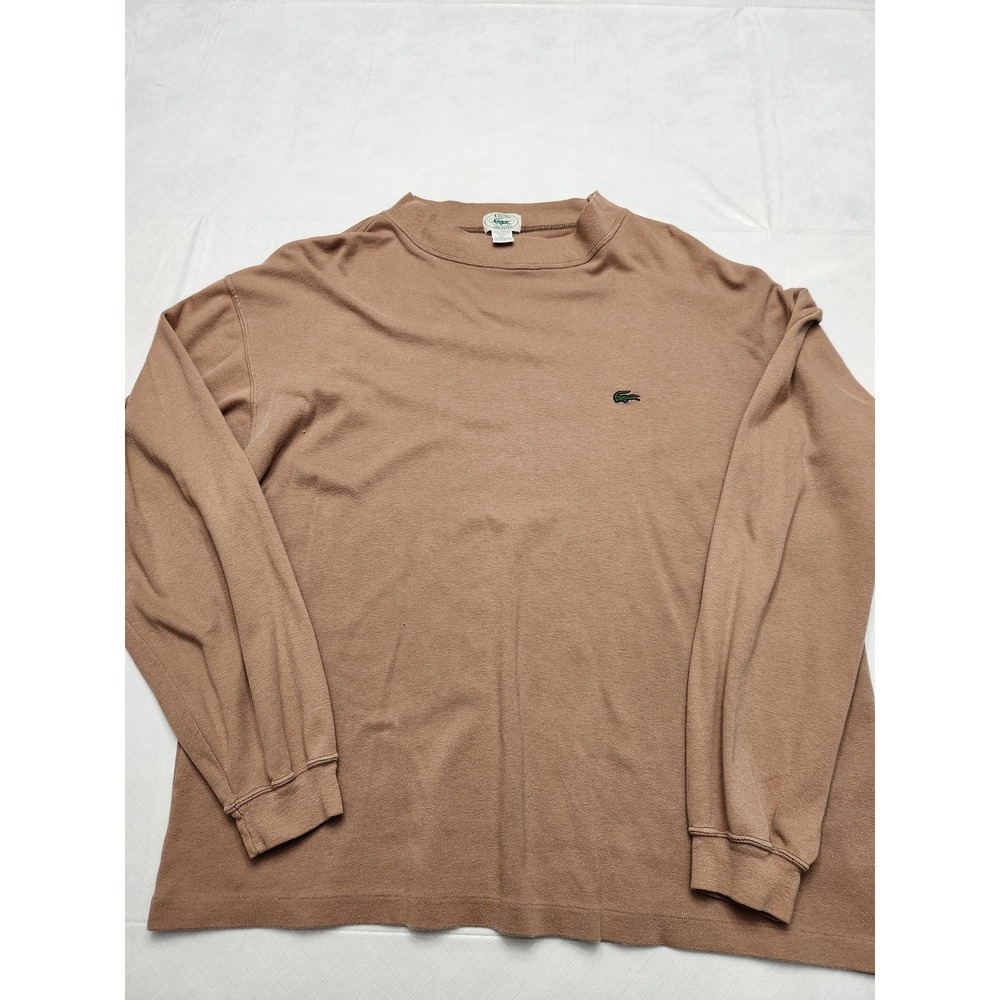 Vintage Izod Lacoste Shirt Mens XL Brown Crew Neck Cotton‎ Knit Pullover Logo